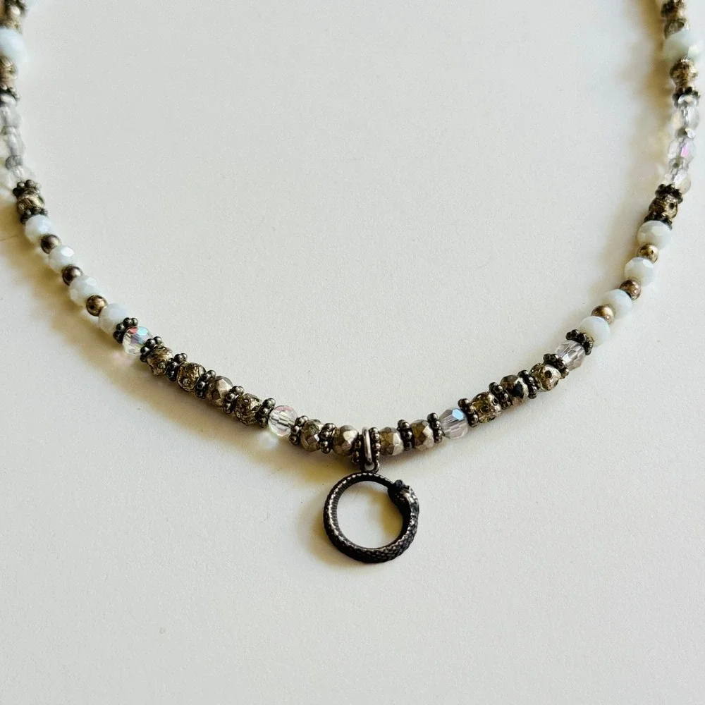 Snake Serpent beaded Necklace‎ crystal Beads Sterling Silver 925 Collar 18
